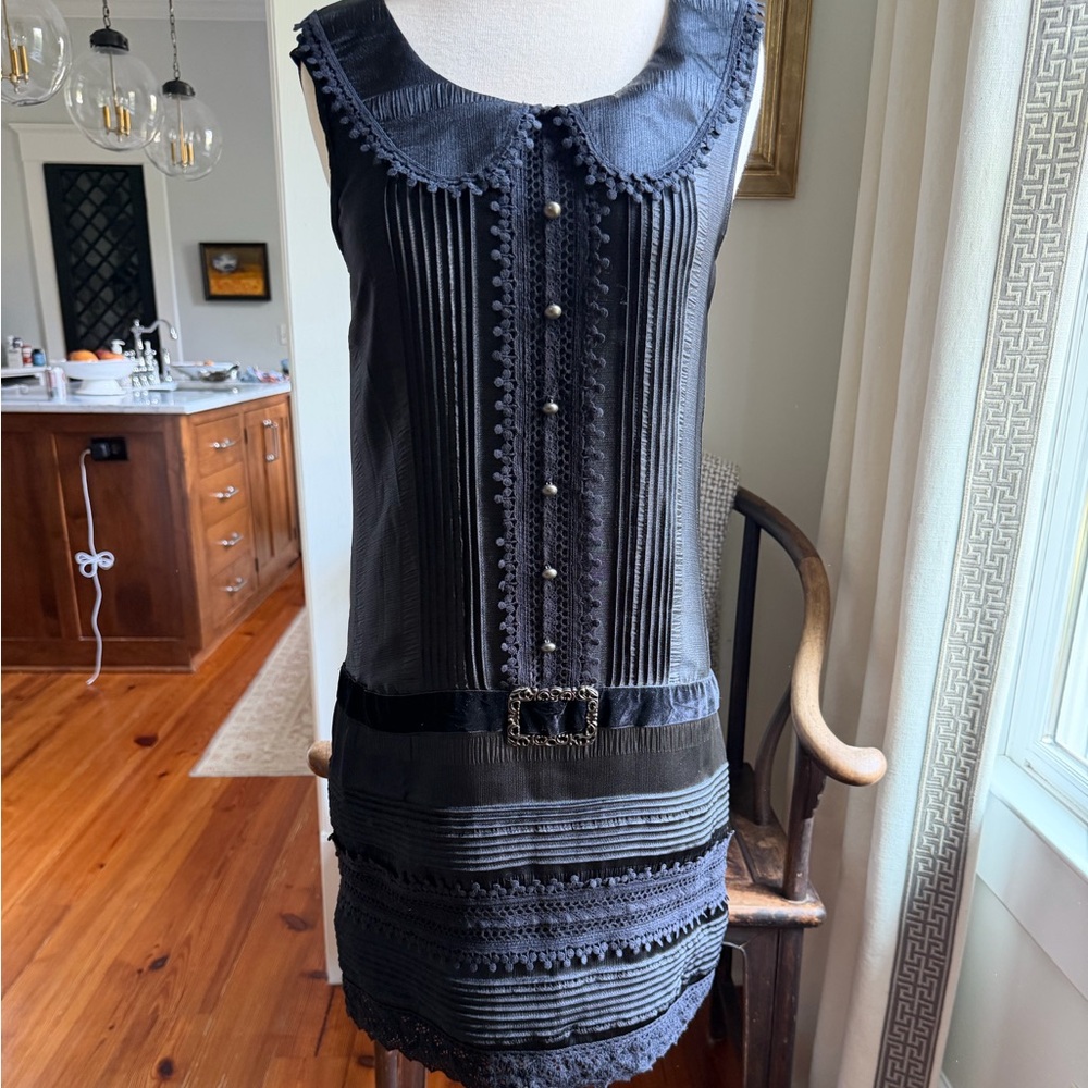 Anna Sui Elegant Black Mini Dress with Lace